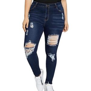 Allabreve dark wash high rise distressed jeans